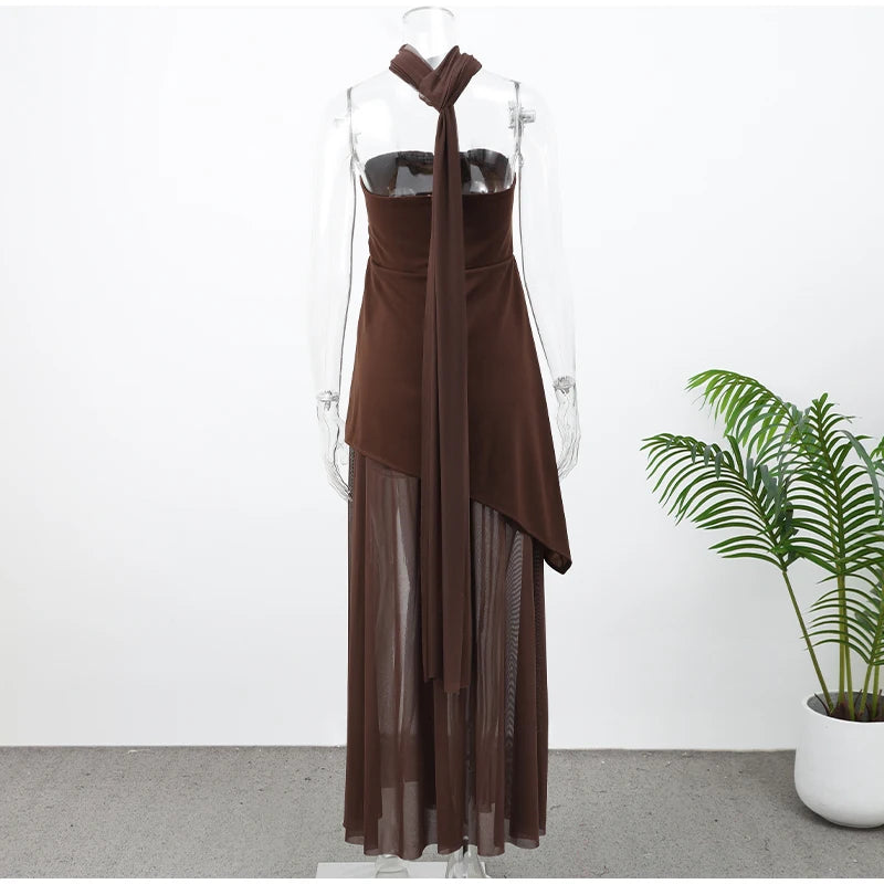 The Valentina Mesh Maxi Dress | Strapless Maxi Dress