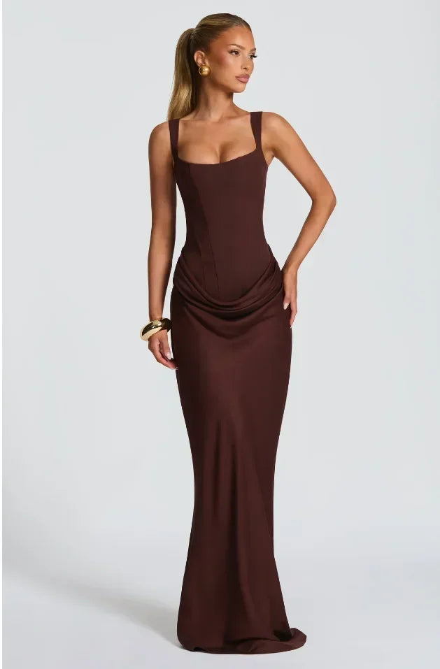 The Genevieve Pleated Midi Dress | Square Neck Midi Dress