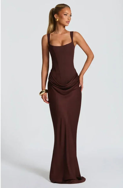 The Genevieve Pleated Midi Dress | Square Neck Midi Dress