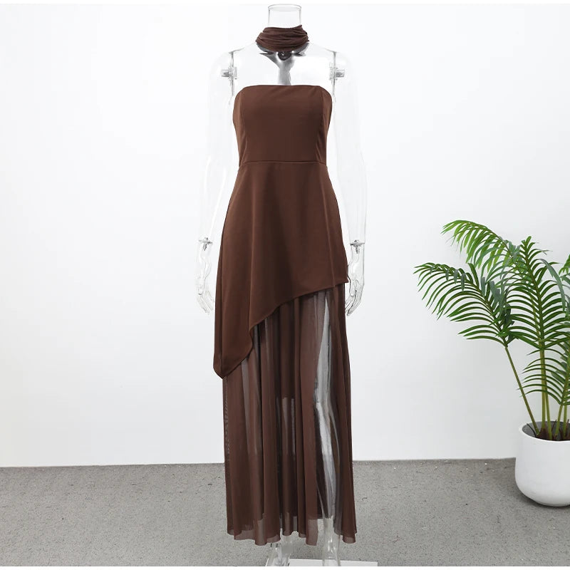 The Valentina Mesh Maxi Dress | Strapless Maxi Dress