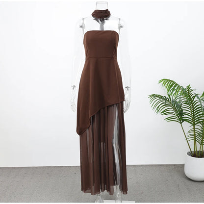 The Valentina Mesh Maxi Dress | Strapless Maxi Dress