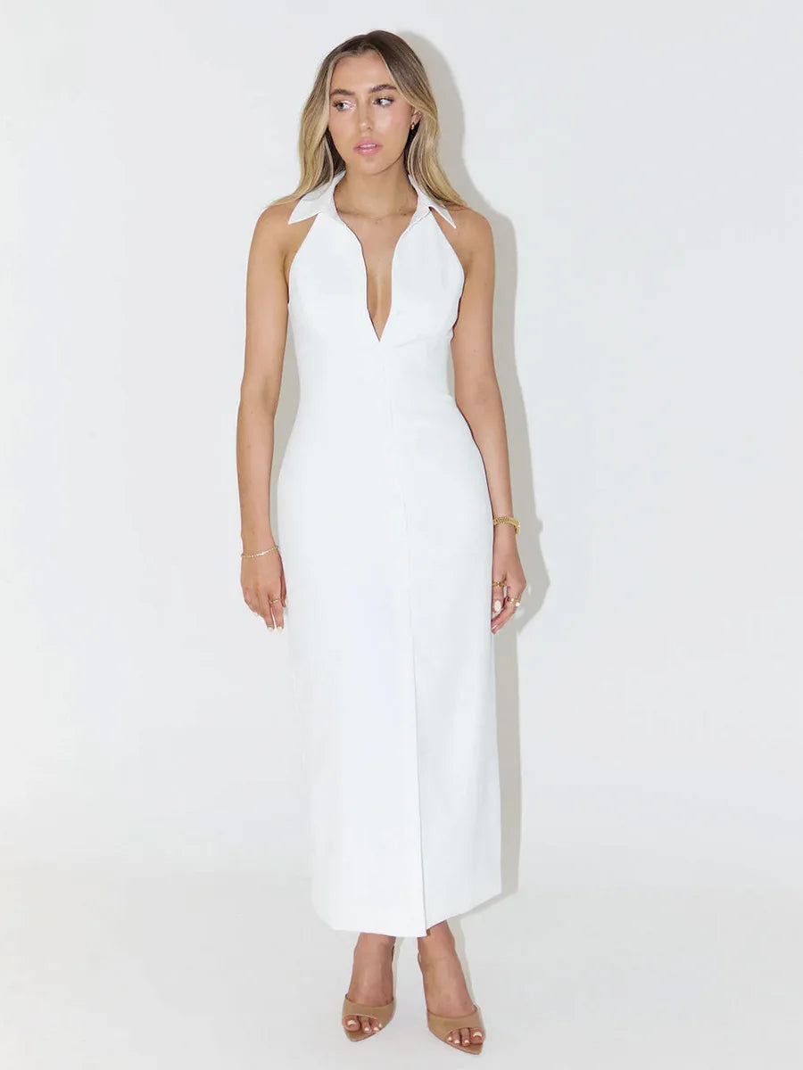 The Alessia Linen Shirt Dress | Midi Shirt Dress with Side Slit