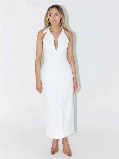 The Alessia Linen Shirt Dress | Midi Shirt Dress with Side Slit