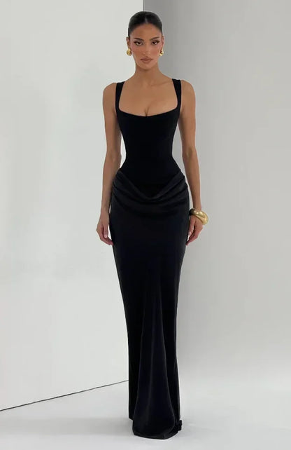 The Genevieve Pleated Midi Dress | Square Neck Midi Dress