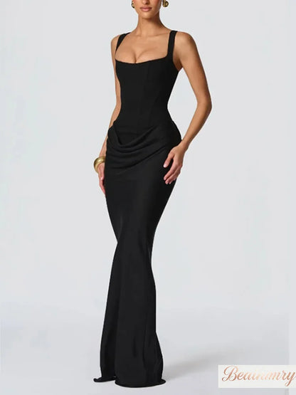 The Genevieve Pleated Midi Dress | Square Neck Midi Dress