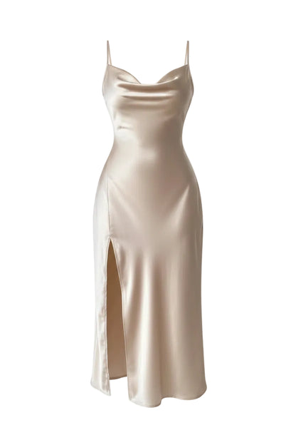 The Bianca Satin Midi Dress | Satin Slip Midi Dress with High Slit