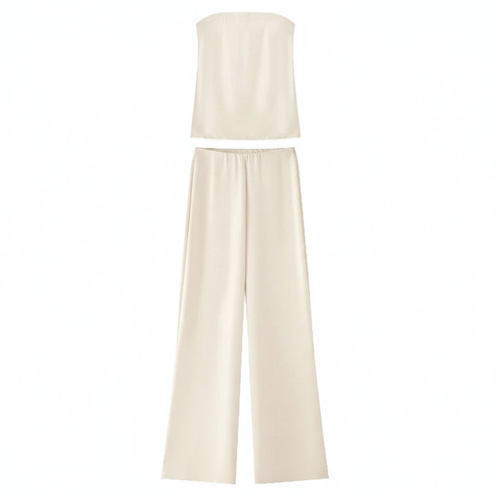 The Isabella Satin Set | Strapless Top & High-Waisted Trousers