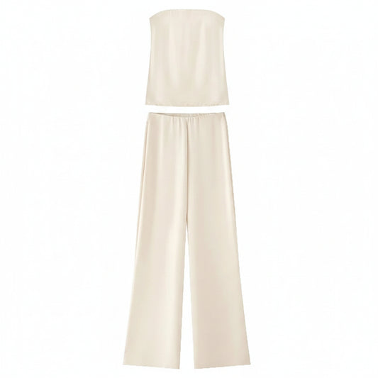 The Isabella Satin Set | Strapless Top & High-Waisted Trousers