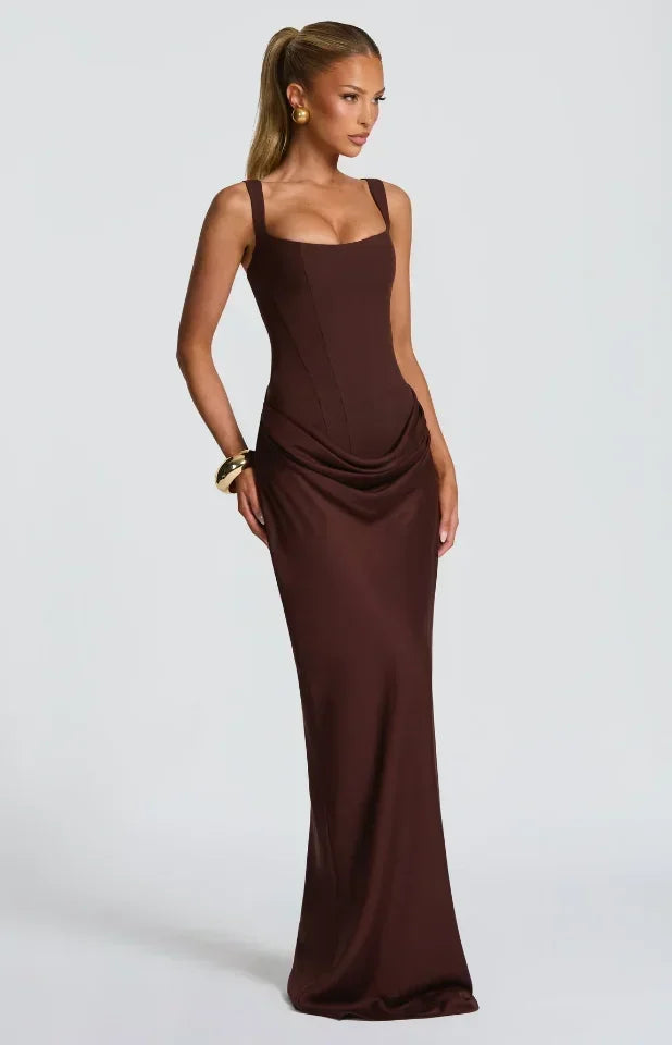 The Genevieve Pleated Midi Dress | Square Neck Midi Dress