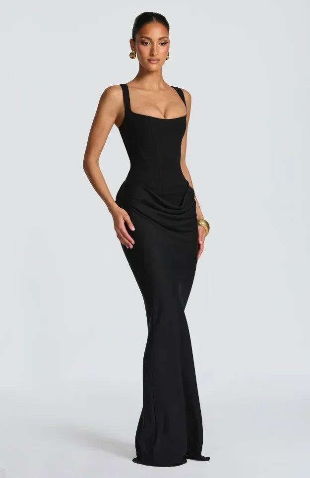 The Genevieve Pleated Midi Dress | Square Neck Midi Dress