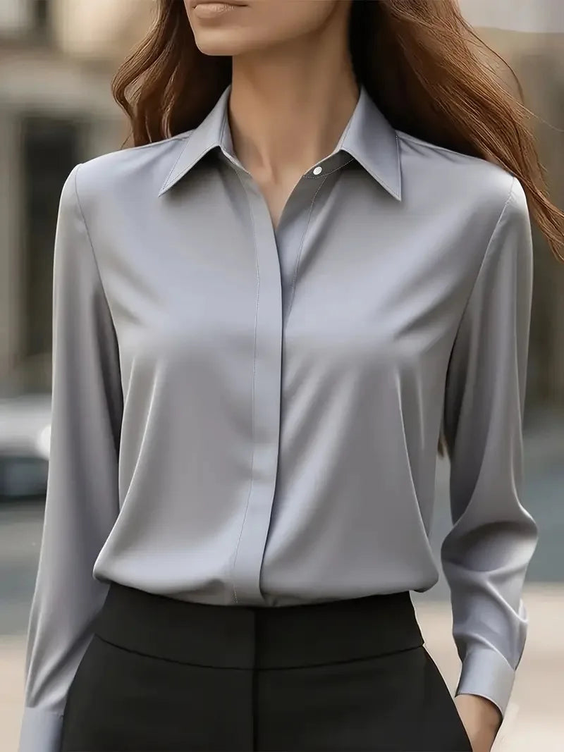 The Scarlett Satin Blouse | Satin Button-Up Blouse